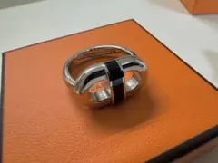 美品 HERMES エルメス マイヨン リング シルバー ブラックサイズ58のサムネイル