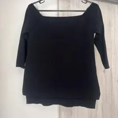 ZARAザラ黒ブラックラグラン袖スクエアネック七分袖オフショルダーニットL
