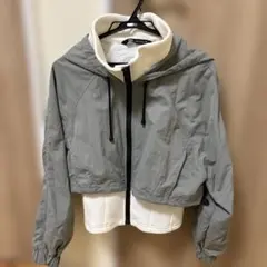 グレー フード付き クロップドジャケット