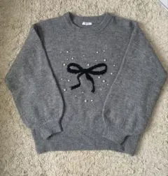 リボン柄　パール付　ニット　リボンパールニット