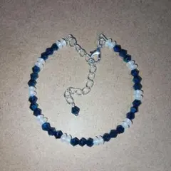 ハンドメイドブレスレット　青　白　シルバー　(他の商品と同封で100円)