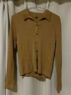 Wool100% リブ編みブラウン長袖カーディガン Mサイズ