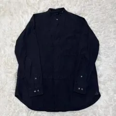 【Lサイズ】スーピマコットンオーバーサイズスタンドカラーシャツ（長袖）黒ブラック