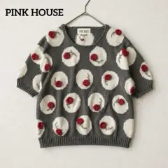 極美品✨PINK HOUSE 半袖ニット セーター グレー バラモチーフのサムネイル