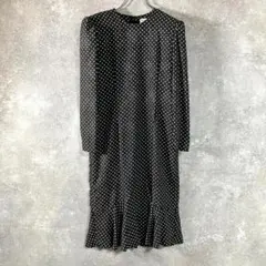 HANAE MORI　ヴィンテージ ロングワンピース　長袖　ブラック　水玉　花柄