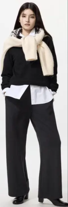 UNIQLO ウォームフリースストレートパンツ L ブラック　黒