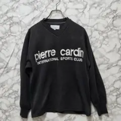 pierre cardin Vネックスウェット S 立体刺繍ロゴ 黒