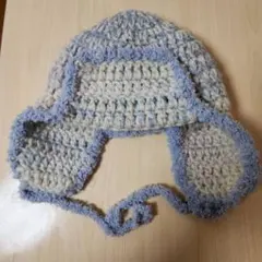 フライトキャップ　耳あて付きニット帽　　ニット帽　帽子　ビーニー　クロシェハット