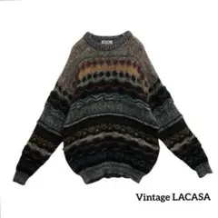 LACASAノルディックマルチカラーセーター総柄3Dモヘアニットヴィンテージ古着