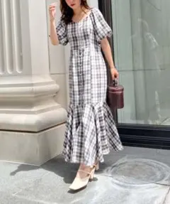 NICE CLAUP チェック柄ワンピース ロングワンピース