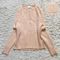 シャネル☆ノースリーブニットトップス☆クルーネックペールピンク36 