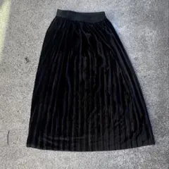 ベロア　プリーツスカート　ブラック　光沢　韓国　古着