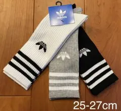 新品　アディダス　M(25-27cm)ソリッド　クルーソックス　白黒灰3足セット