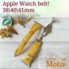 アップルウォッチベルト！牛本革ステンドグラス！ゴールド/普通のベルトにも使用可能