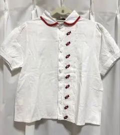 【Meridian】フラワー刺繍 半袖ブラウス
