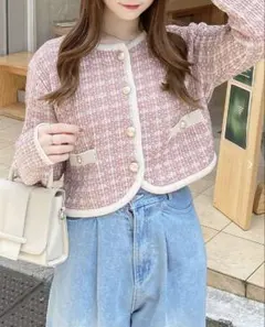 美品 INGNI ツイード ニット カーディガン ショート丈 メタルボタンのサムネイル