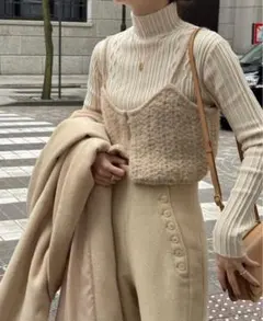 新品 Eaphi warm knit bustier beige