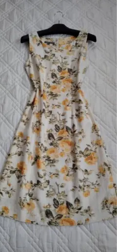 新品 ローラアシュレイ リネン混 花柄 ロングワンピース ベージュ 7