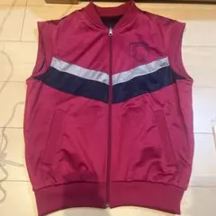 DESCENTE 赤 ネイビー ツーウェイ ジッパーベスト