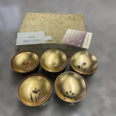 金箔漆器 小吸椀 蓋付き 5客セット 四季草 伝統工芸品 キッチン レトロ 格安