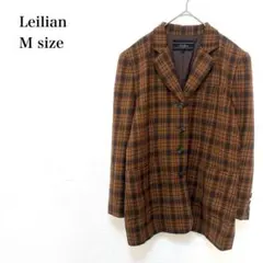 レリアン/チェック柄テーラードジャケット/シングルボタン/ウール/M/ブラウン