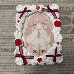 訳ありハンドメイドホイップデコ硬質ケース B7 丸枠 赤リボン 薔薇 38