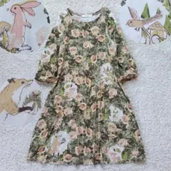 スーパーハッカ　動物プリントワンピース　花柄　うさぎ　y2k　森ガール　日本製