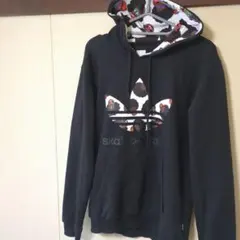 ナケルスミス×アディダス コラボパーカー トレフォイル黒  ビッグロゴ 入手困難ナケルスミス×アディダス コラボパーカー トレフォイル L