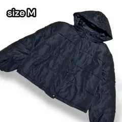 中綿ジャケット レディース オーバーサイズ ショート丈 フード付 シンプル 黒