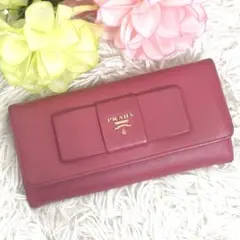 美品✨️PRADA フラップ長財布 サフィアーノ メタルロゴ ピンク