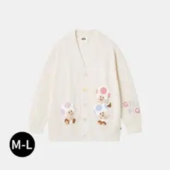 M-Lジェラピケ マリオ キノピオ＆ヨッシー ジャガードカーディガン クリーム