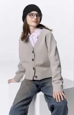 GU スポンジニットVネックカーディガン グレー M UNIQLO