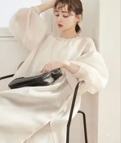 ANGIE ボリュームスリーブシアーワンピース