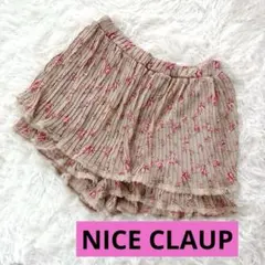 ナイスクラップ 花柄プリーツキュロットパンツ スカパン ティアード レース