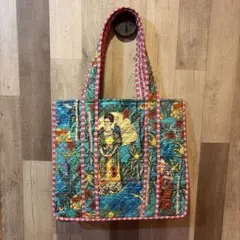 インド製 ブロックプリント キルトトートバッグ 黄色