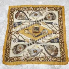 絹100% 日本製 楽器柄 スカーフ バンダナ柄 86cm 正方形 高級感