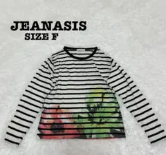 ジーナシス F カットソー ボーダー 花柄プリント ブラック ホワイト[773]