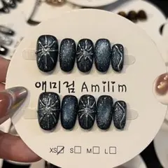 ダークブルー ネイルチップ XS ブラック　ブルー　マグネットキラキラ