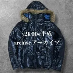 y2k 00s 光沢 お兄系 平成 短丈 ダウンジャケット ファー付き Lサイズ