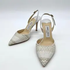 【極美品】ジミーチュウ パンプス TILLY 白 イントレチャート レザー 35