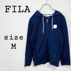 フィラ【M】パーカー ネイビー系 コットン100% ジップアップ フードつき