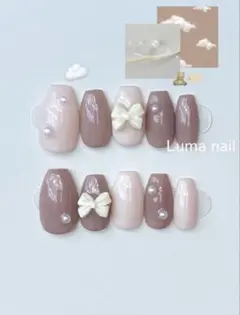 ネイルチップ ちゅるん ワンホン 淡色 リボン