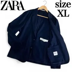 未使用級　ZARA　ザラ テーラードジャケット　シアサッカー　ネイビー　XL