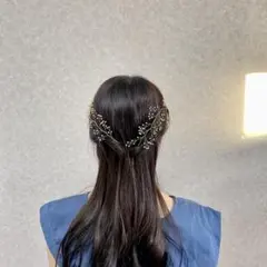 ウェディングヘッドドレス　金色の小枝パールのヘッドアクセサリー　ハンドメイド