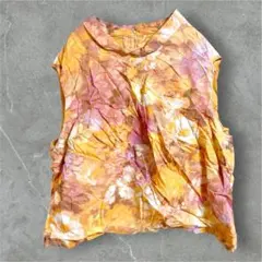 花柄 ノースリーブブラウス レディースL オレンジ系 総柄トップス 春夏