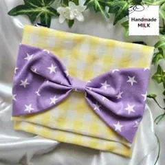 移動ポケット チェック×リボン 星柄 ドット クリップ ポーチ ハンドメイド
