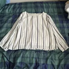 GLACIER 白とネイビーのストライプ Mサイズ 長袖ブラウス