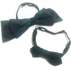 蝶ネクタイ リボン 大小 2つセットで チェック グリーン ワンタッチ