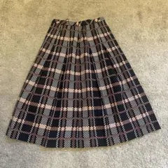 【美品】レリアン チェック柄 フレアスカート 7号 日本製 ネイビー系