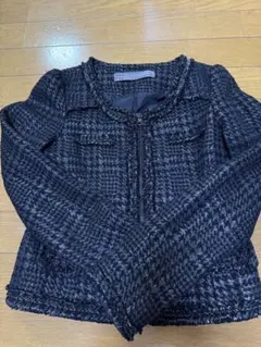 ZARA BASIC ダークブルー・ブラック ツイードジャケット